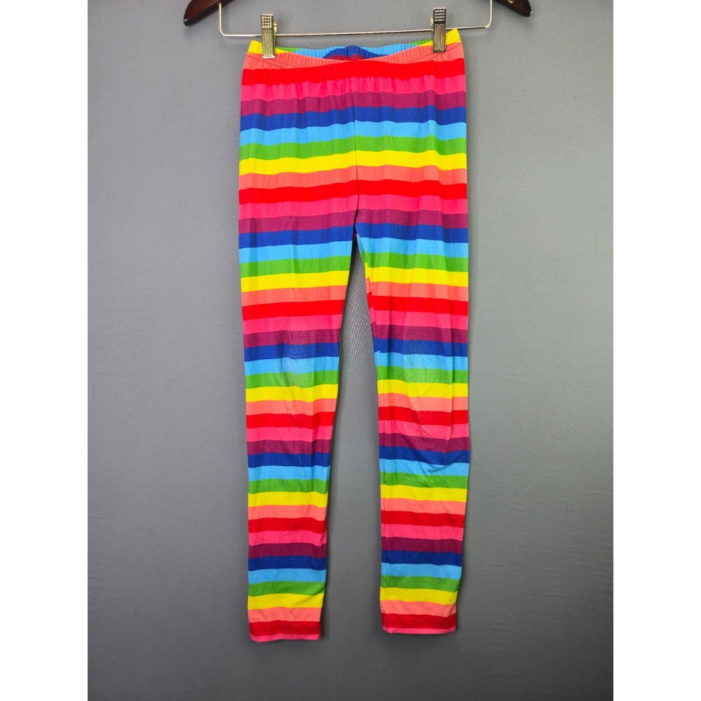 HDE Rainbow Striped Leggings Girls 7/8 Multi Color Elastic Waist Festival Pants